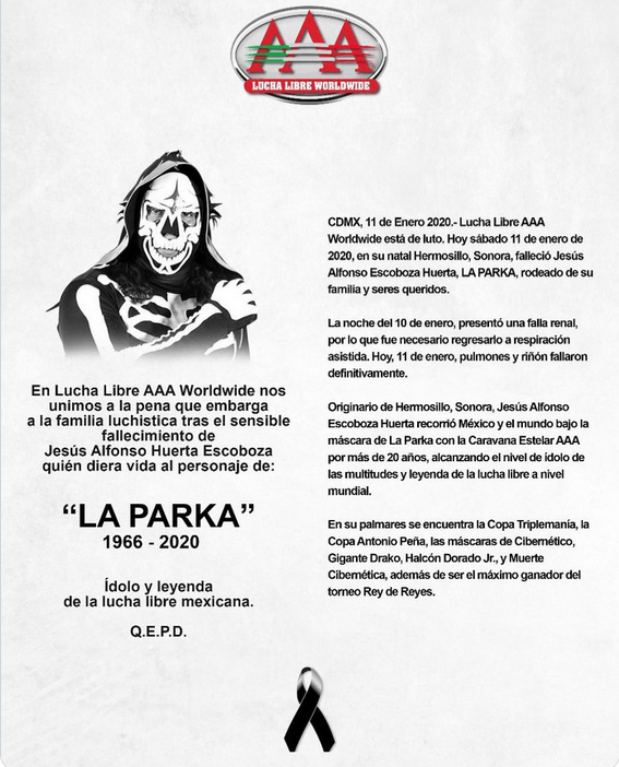 Muere La Parka luchador de la triple A