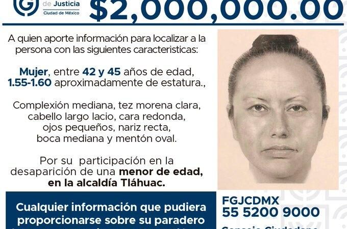 Fiscalía de la Ciudad de México difunde la ficha de sospechosa del caso Fátima