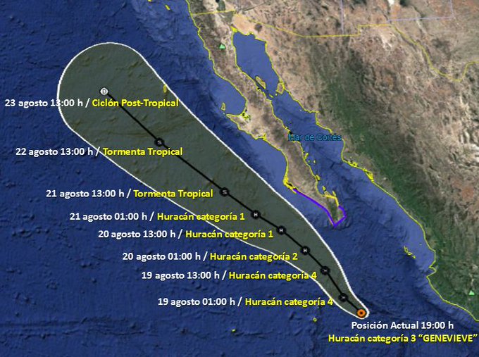 Huracán ‘Genevieve’ se degrada a categoría 3