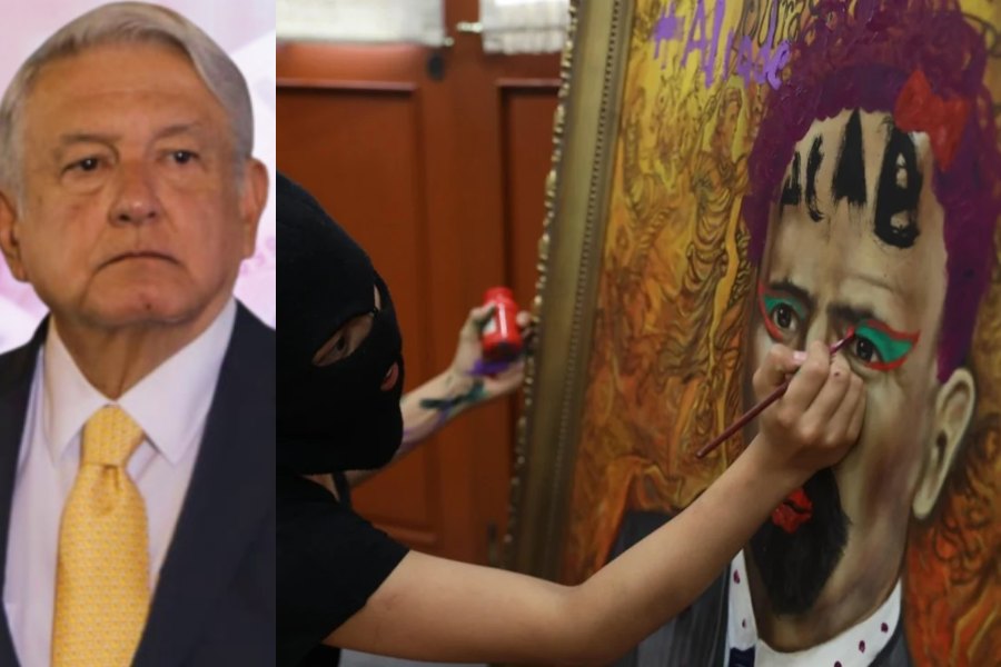 AMLO reprueba pintas de feministas a retrato de Madero en toma de CNDH