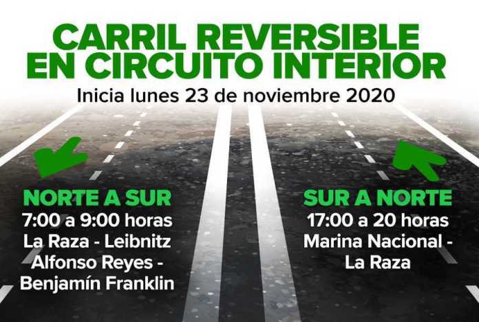 Carril reversible en Circuito Interior, así aplicará desde el lunes