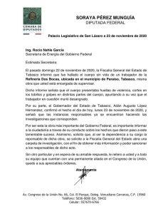 Diputada Federal del PRI pide a Rocío Nahle investigar y esclarecer asesinato de un trabajador en Refinería de Pemex en Dos Bocas