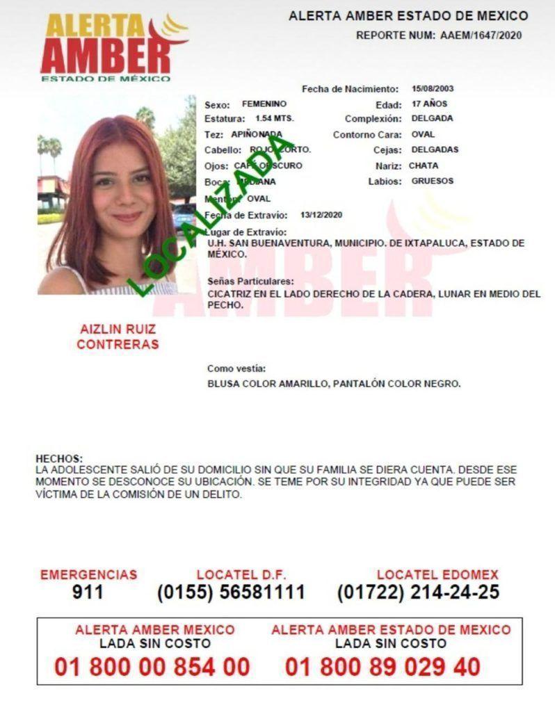 Aizlin desapareció en Ixtapaluca y ya fue localizada con vida