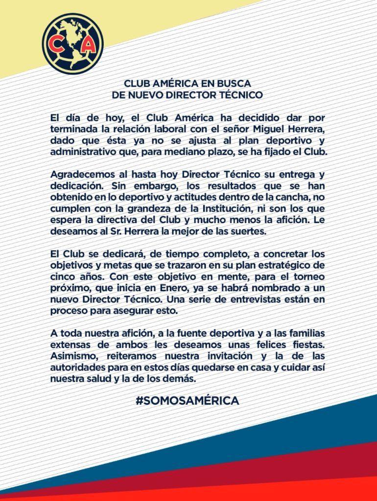 América despide al «Piojo» Herrera como director técnico del equipo