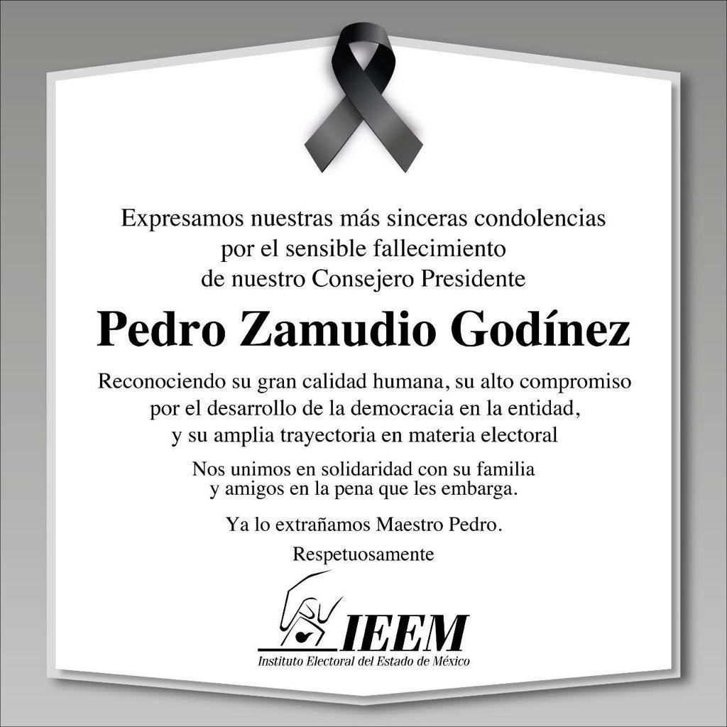 Muere presidente del Instituto Electoral del Edomex, Pedro Zamudio