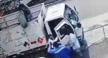 VIDEO | Trabajadores frustran robo avenándole un tanque de gas a ladrón