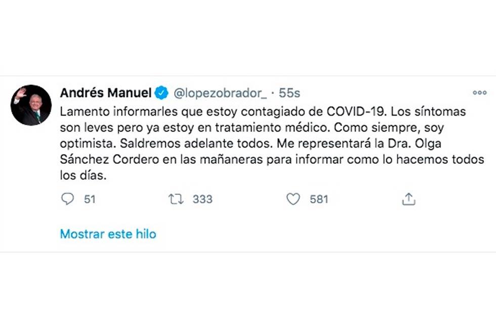 AMLO infromó que dio positivo a Covid-19