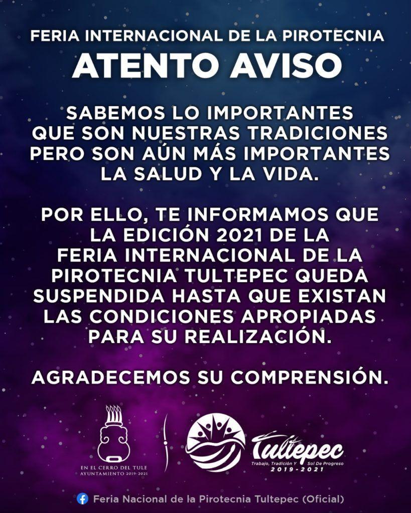 Por primera vez, suspenden feria de la pirotecnia en Tultepec