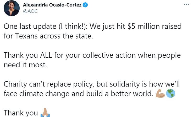 Recaudación de Ocasio-Cortez para afectados en Texas supera los 5 mdd