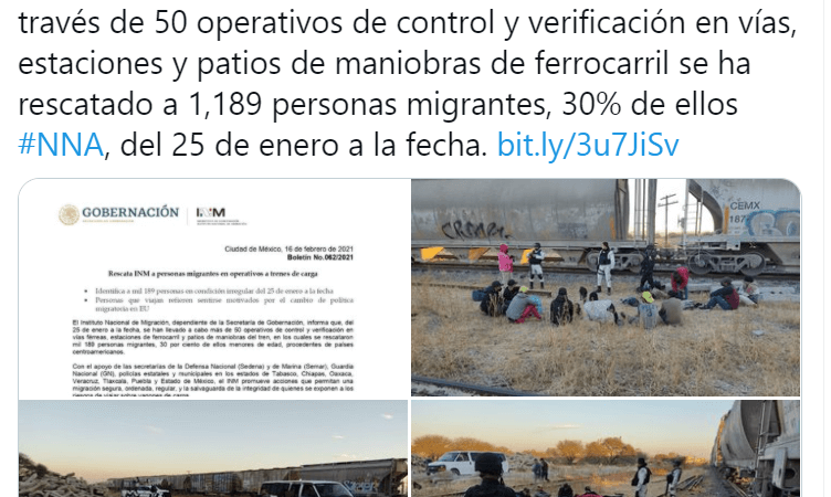 INM detiene a más de mil 100 migrantes durante operativo en trenes