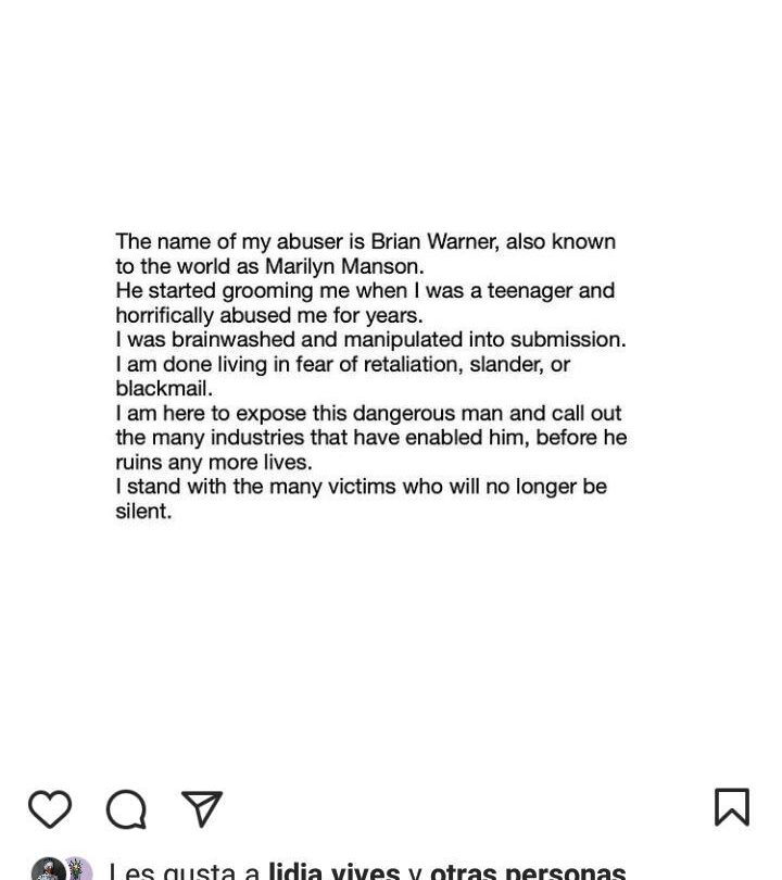 Evan Rachel Wood acusa a Marilyn Manson de abuso sexual y violencia doméstica |