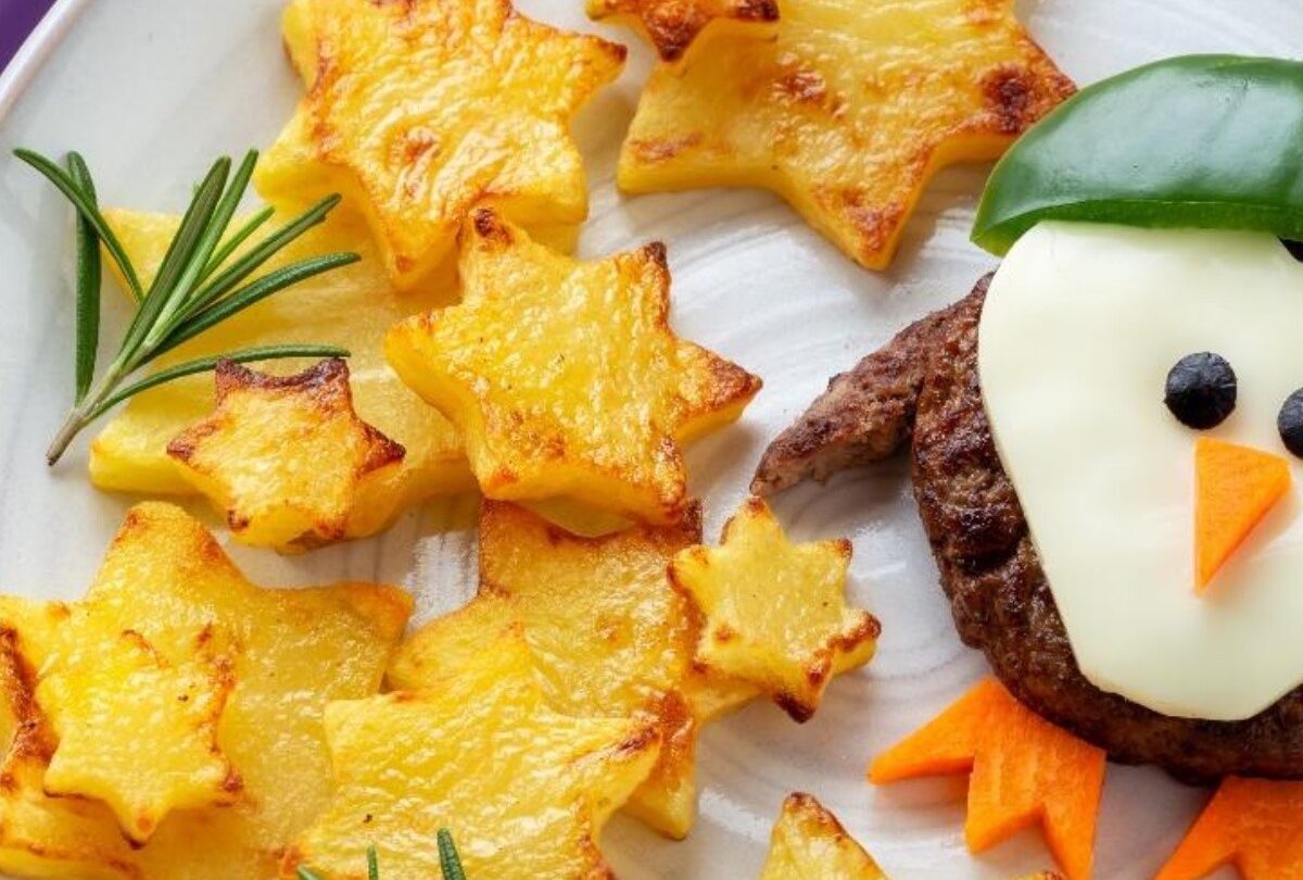 Comida para niños hamburguesitas de pingüino con estrellas |