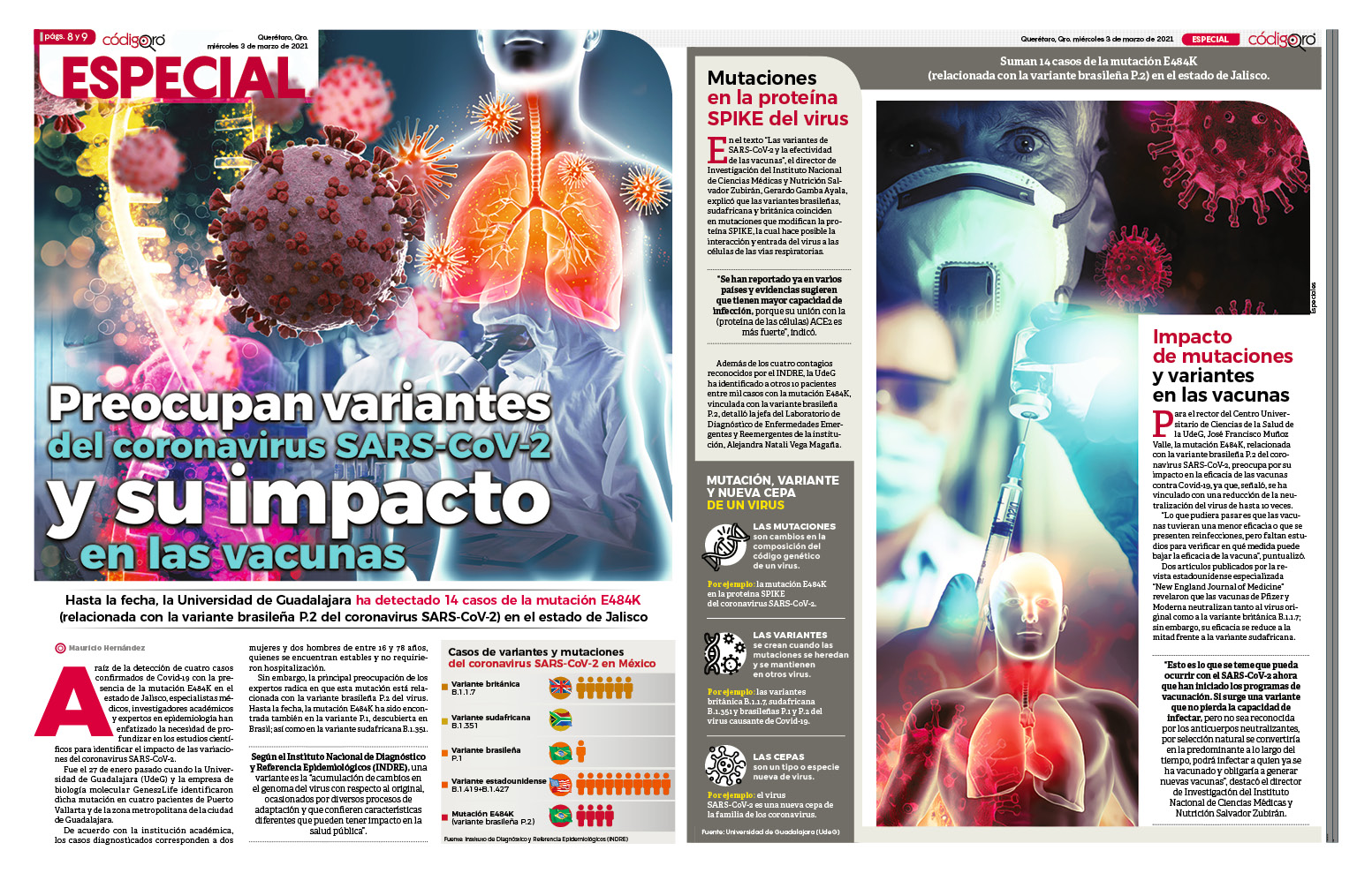 Preocupan variantes del coronavirus SARS-CoV-2 y su impacto en las vacunas