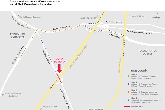 DIFUNDE JUNTA DE CAMINOS VÍAS ALTERNAS POR OBRAS EN PUENTE SANTA MÓNICA, EN TLALNEPANTLA