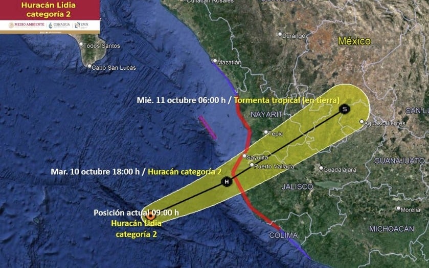 Huracán Lidia alcanza la categoría 4 y se acerca a Jalisco