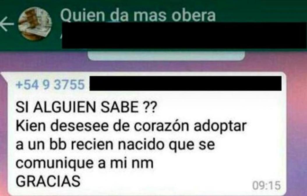 Ofrece a su bebé en adopción a través de WhatsApp