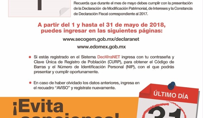 REALIZARÁN SERVIDORES PÚBLICOS DECLARACIÓN DE MODIFICACIÓN PATRIMONIAL, DE INTERESES Y DECLARACIÓN FISCAL 2017