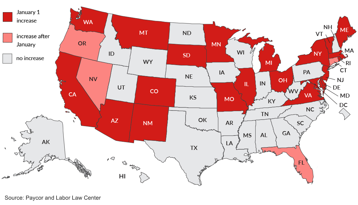25 estados aumentarán sus salarios mínimos a partir de 2021