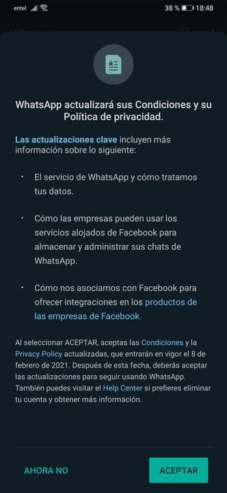 Aceptar las condiciones de WhatsApp ¿renunciar a nuestras libertades?