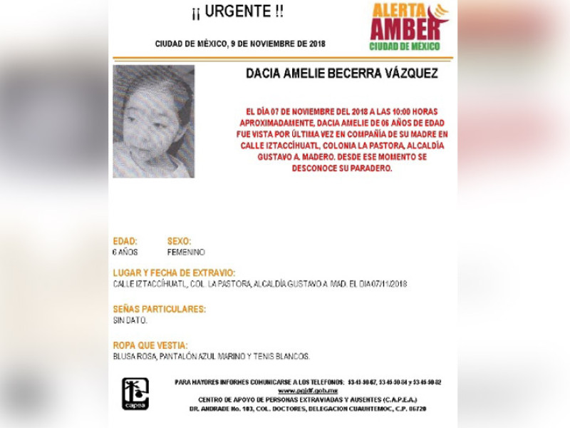 Alerta Amber: Ayuda a Dacia Amelie a volver a casa