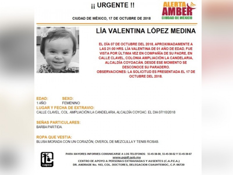 Alerta Amber: Ayuda a Lía Valentina a volver a casa