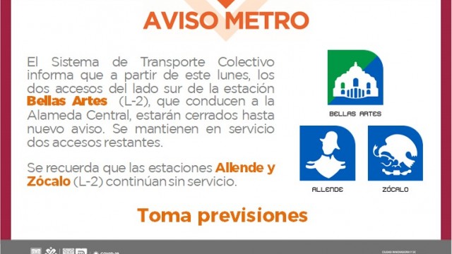 Cierran 2 accesos de Metro Bellas Artes, Línea 2 por contagios