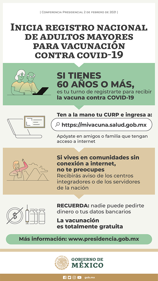 Conoce como registrar a adultos mayores para vacunación contra COVID-19