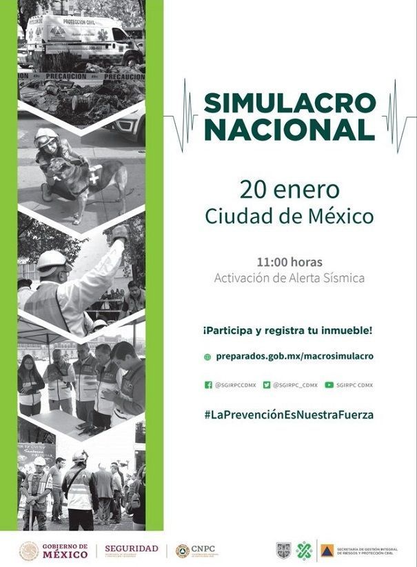 Descartan simulacro nacional por sismo este 20 de enero