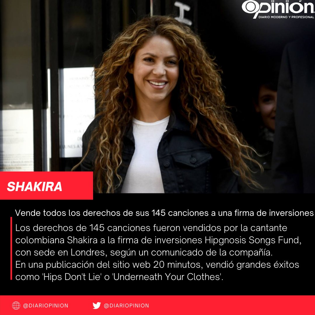 Firma de inversiones de Londres compra derechos de 145 canciones a Shakira