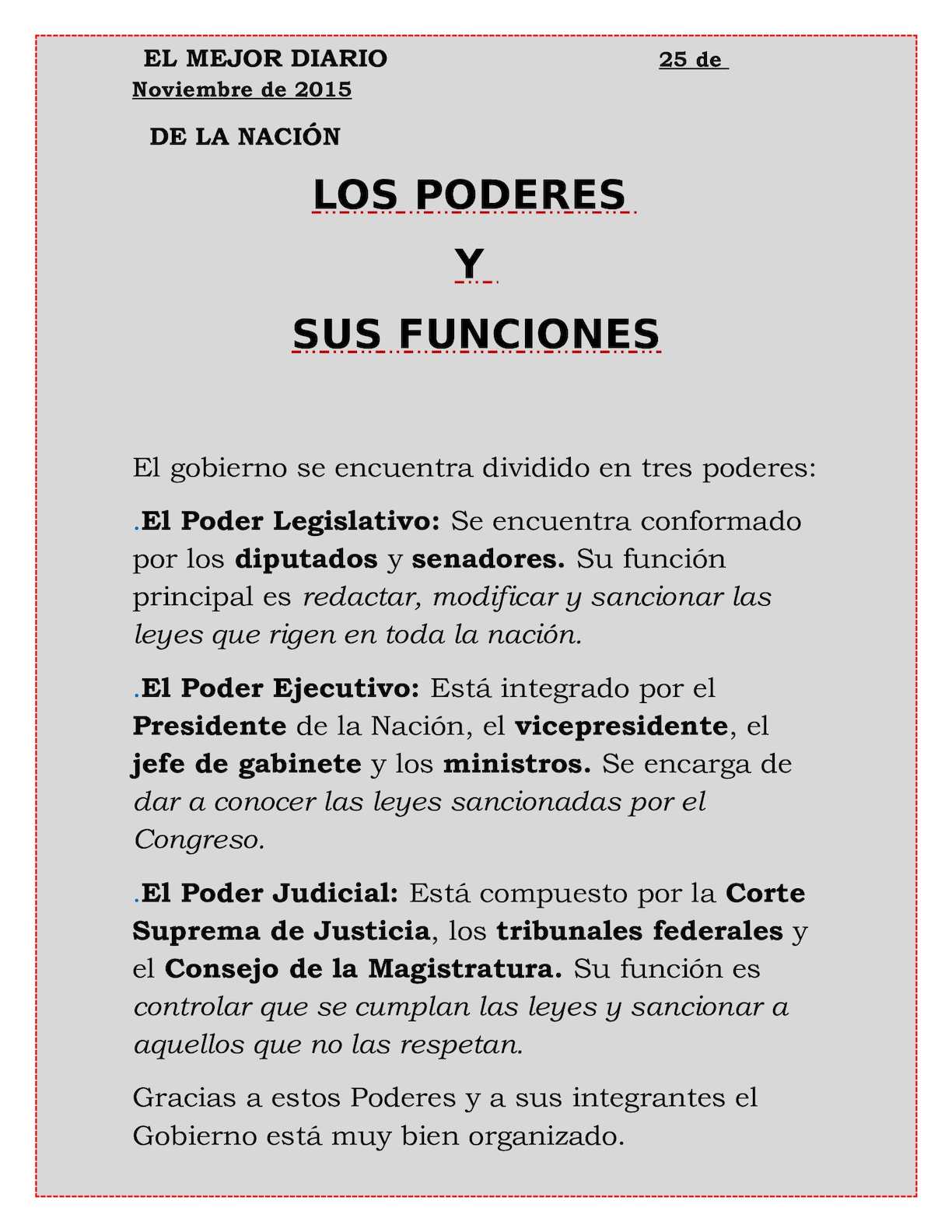 Las funciones de los tres poderes