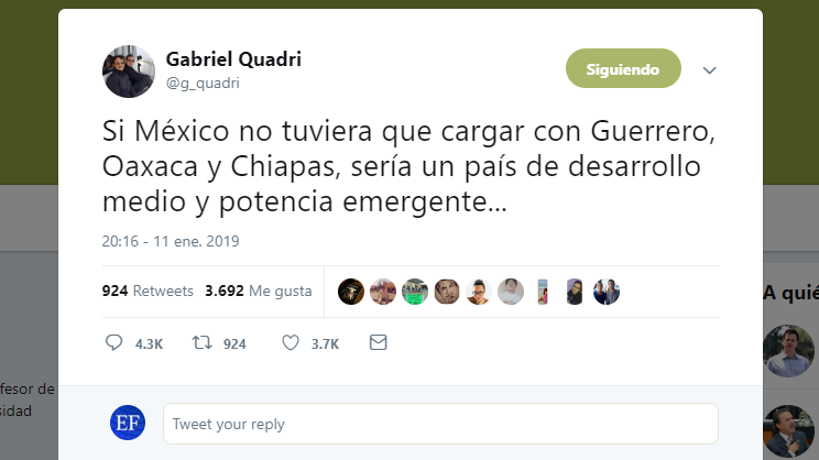 México sería potencia sin Oaxaca, Guerrero y Chiapas: Quadri