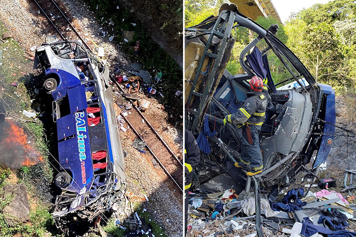 Mueren 16 personas y 27 sufren heridas tras caer un autobús de un viaducto en Brasil