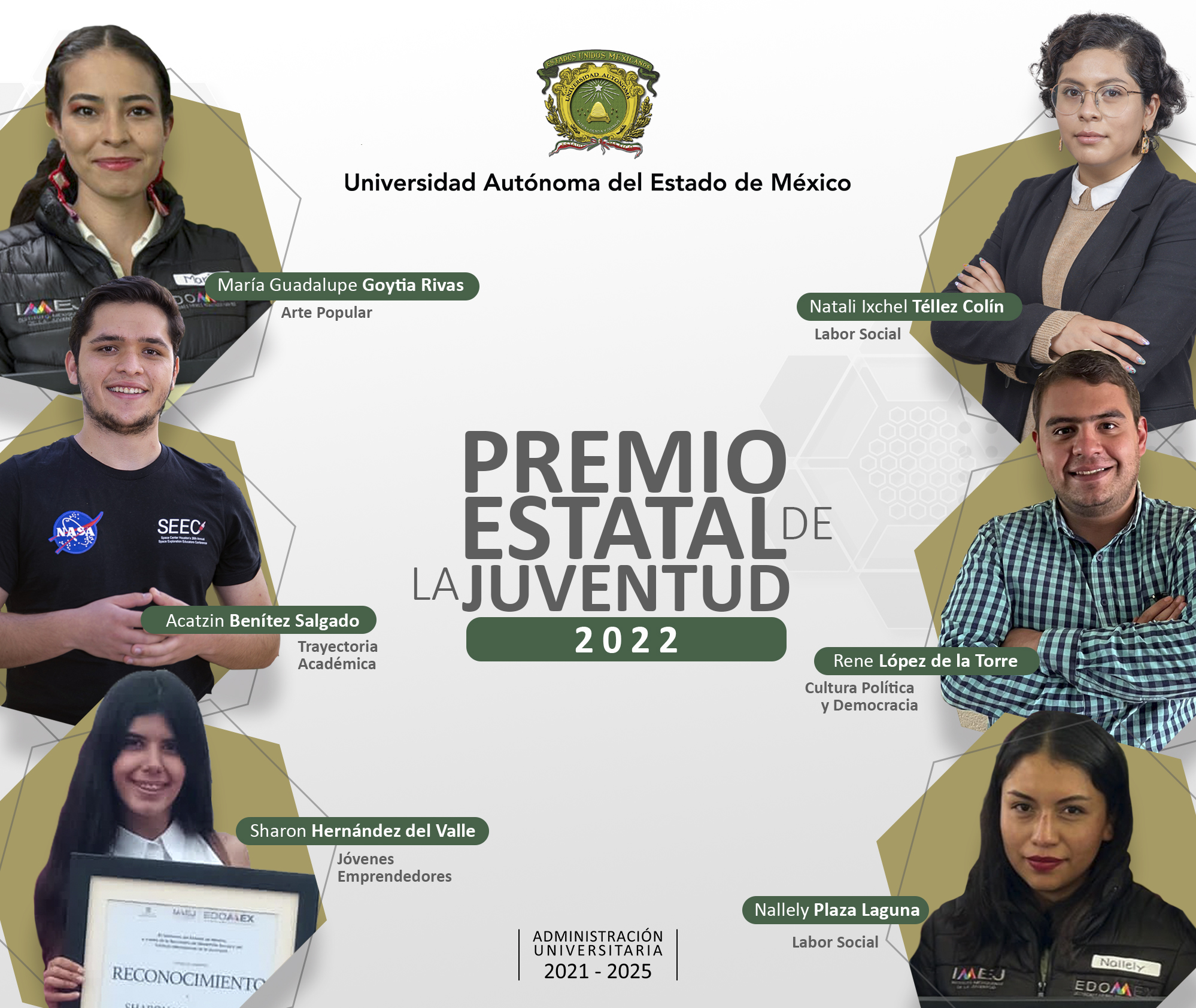 Reconoce UAEM a estudiantes ganadores del Premio Estatal de la Juventud