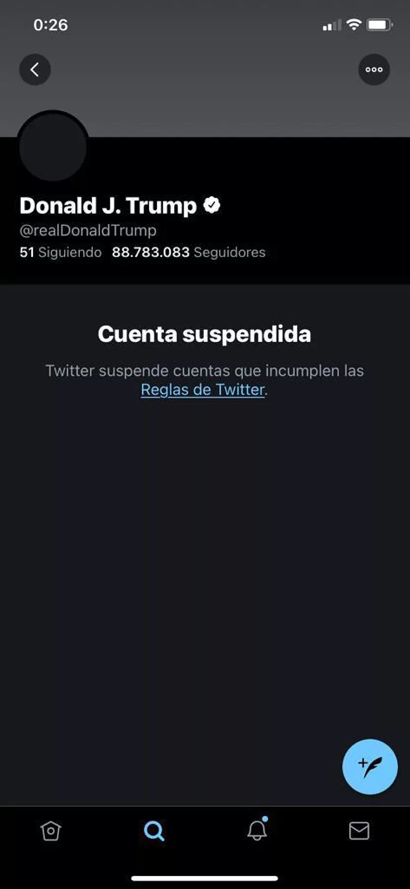 Twitter le suspende la cuenta a Trump por incitar a la violencia