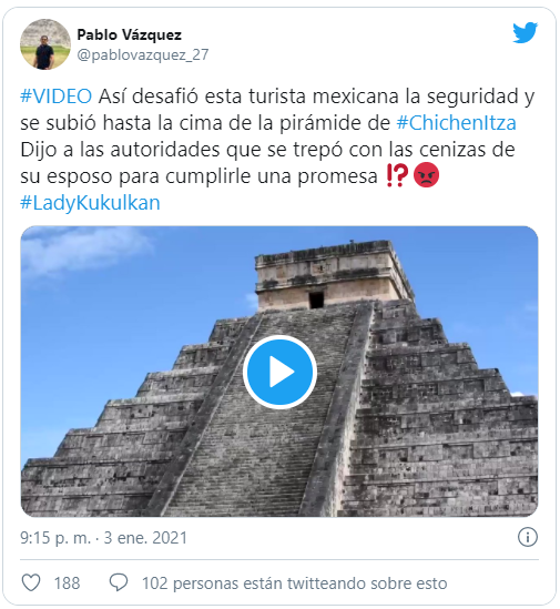 VIDEO: Mujer sube pirámide maya sin permiso y se vuelve #LadyKukulkán