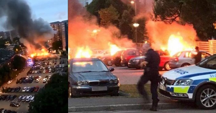 (Video) Pandillas callejeras atacan e incendian carros en Suecia