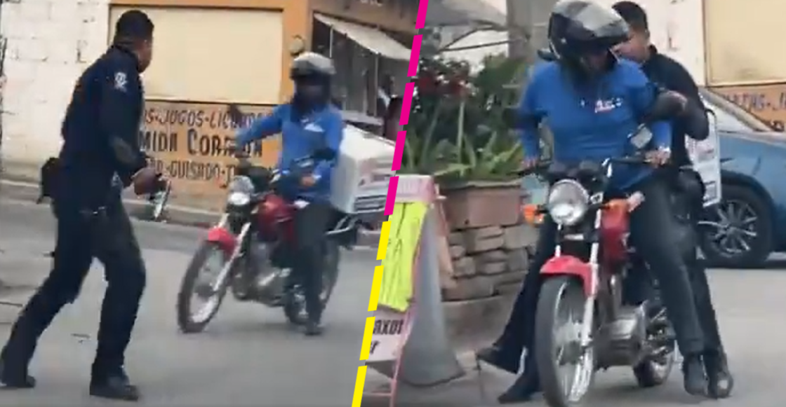 Video: Repartidor en moto le da «aventón» a policía en una persecución