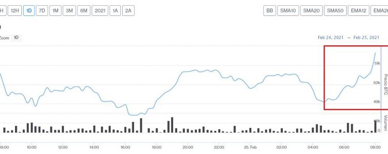 Bitcoin supera los USD $51.000 y principales altcoins reaccionan de forma diversa este 25 de febrero