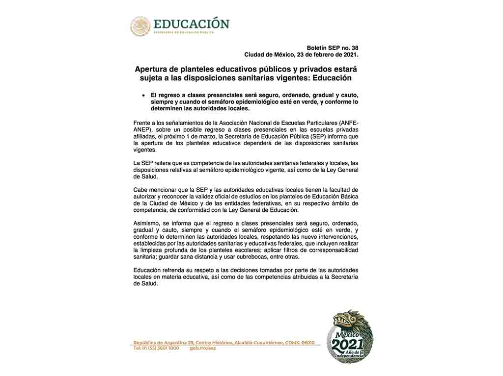 Clases presenciales, hasta semáforo verde: Federación de Escuelas Particulares