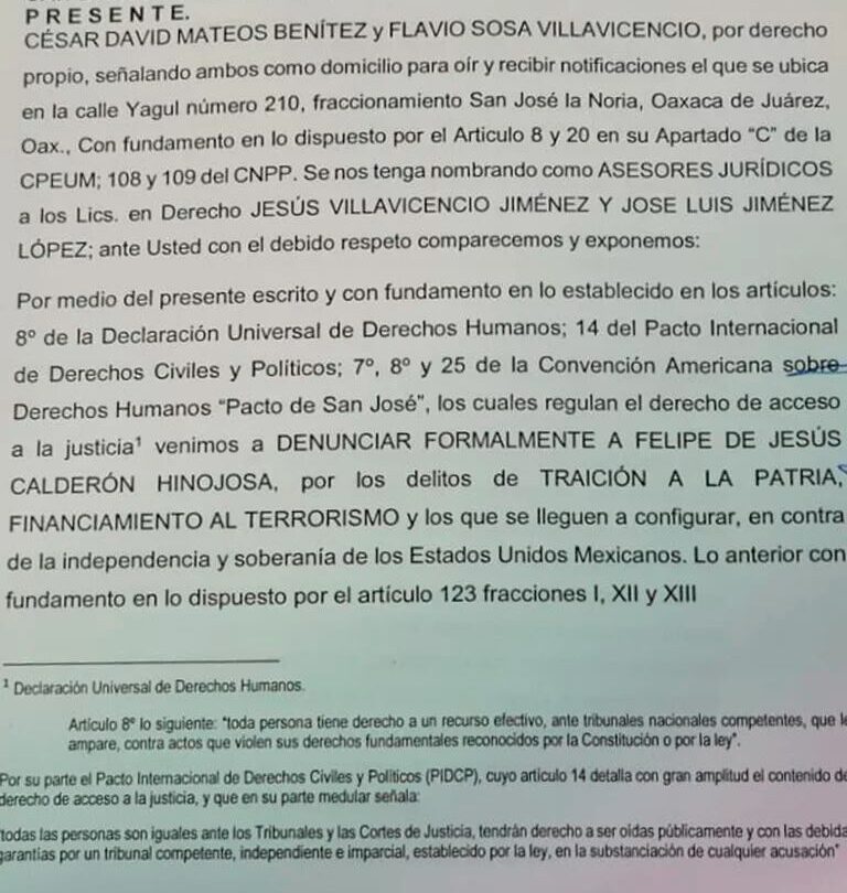 Demanda activista en Oaxaca a Calderón por terrorismo y traición a la patria |
