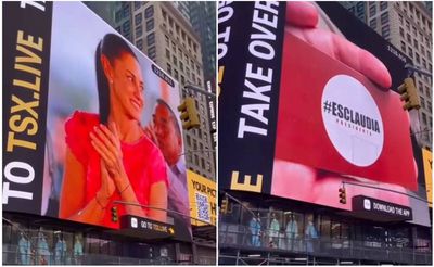 Denuncian propaganda ilegal de Claudia Sheinbaum en el Times Square de Nueva York