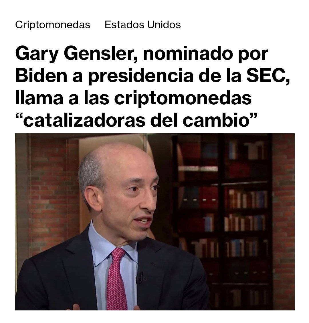 Gary Gensler, nominado por Biden a presidencia de la SEC, llama a las criptomonedas “catalizadoras del cambio”