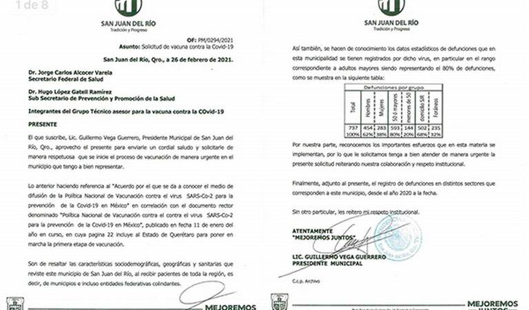 Memo Vega solicita vacunación urgente contra Covid-19 en San Juan del Río