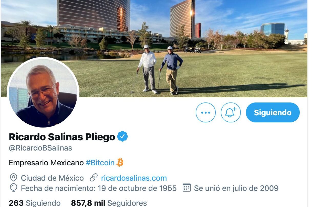 México Multimillonario Ricardo Salinas Pliego añade bitcoin a su biografía de Twitter |