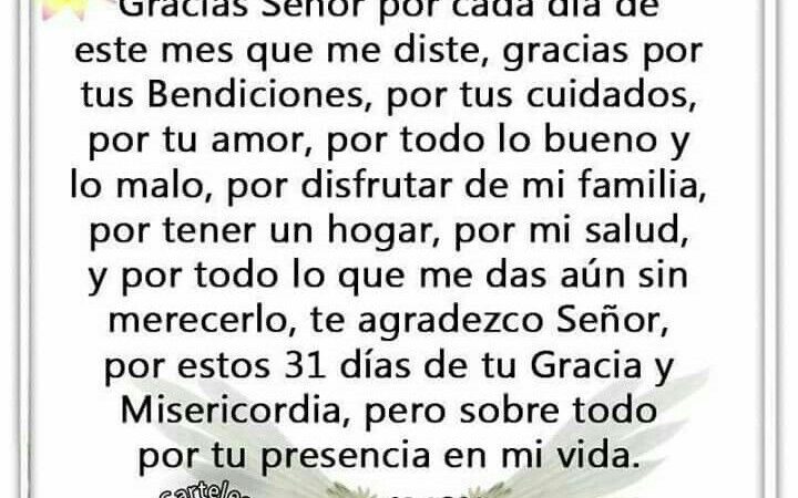 Oración para agradecer a Dios por el fin de mes