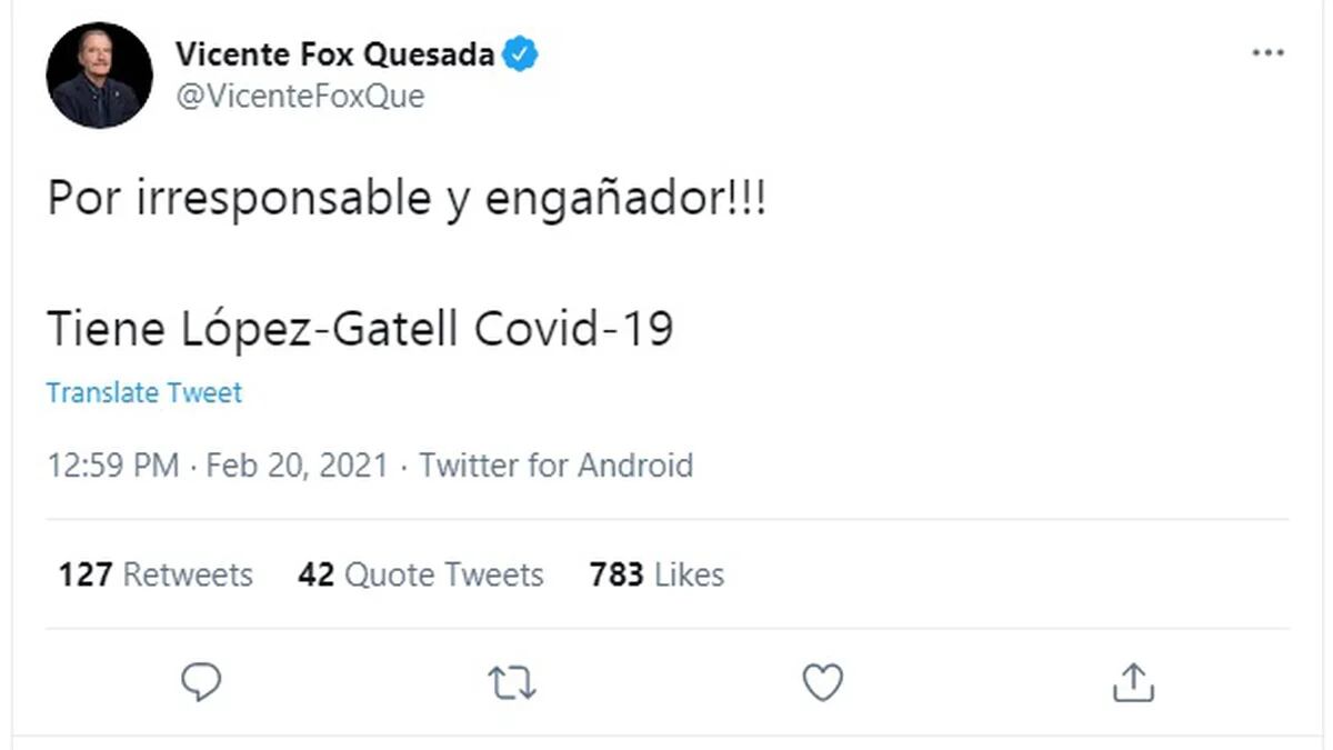 “Por irresponsable y engañador”: Vicente Fox reaccionó al contagio de López-Gatell a Covid-19