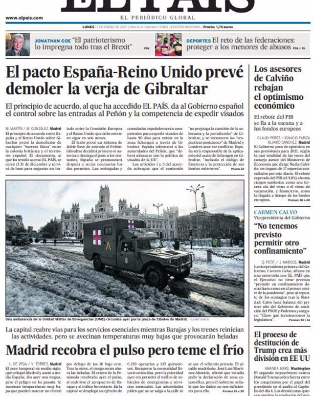 Portada jueves 11 de Enero de 2021 |