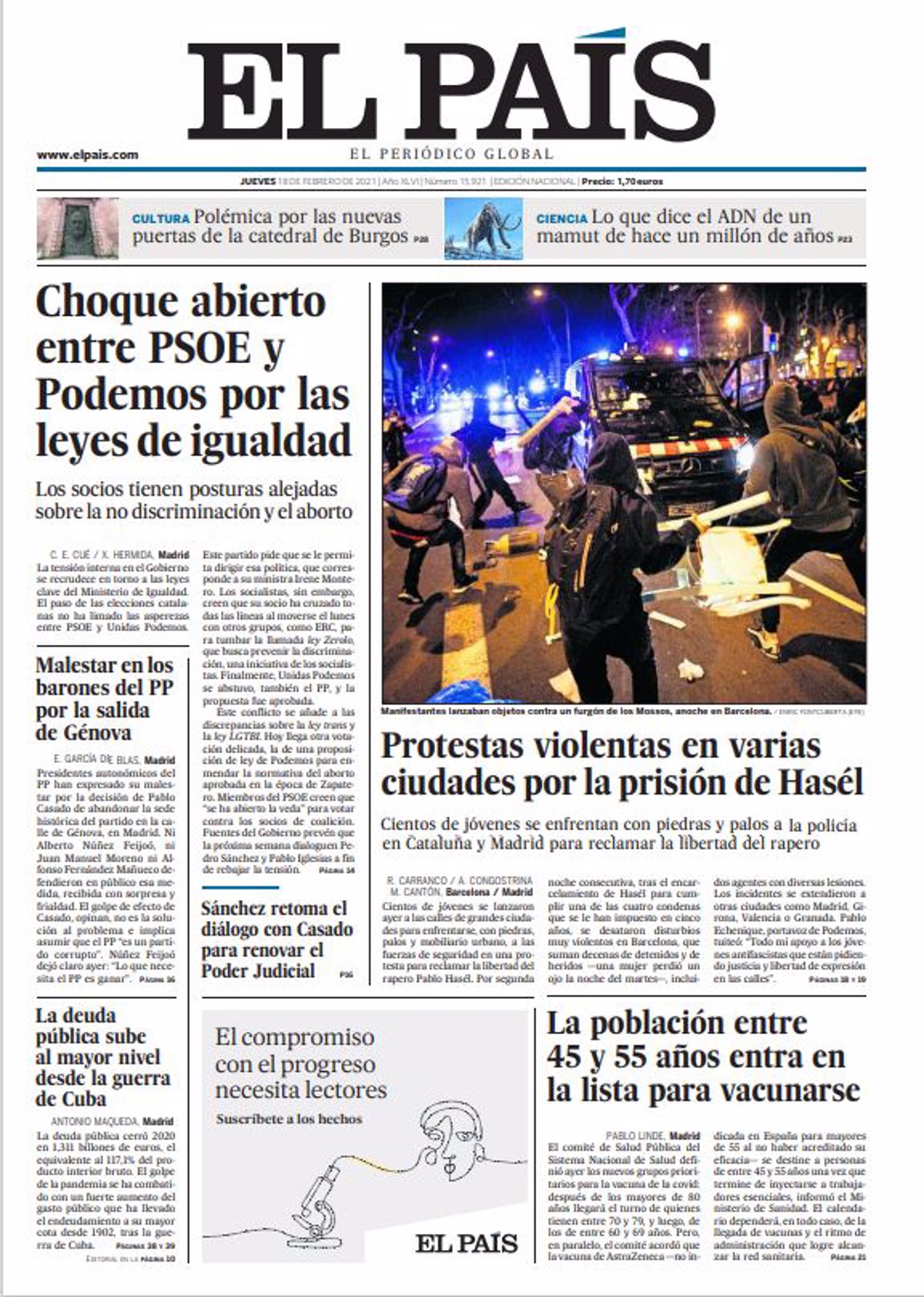 Portada Jueves 18 de Febrero de 2021