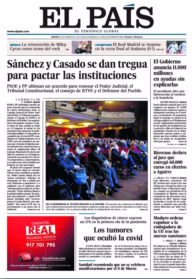 Portada Jueves 25 de Febrero de 2021