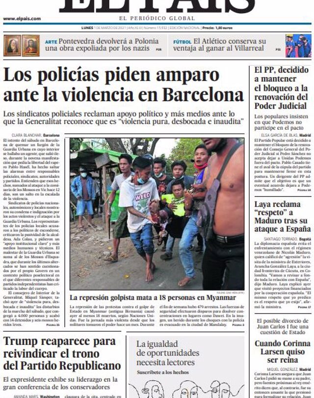 Portada Lunes 1 de Marzo de 2021 |